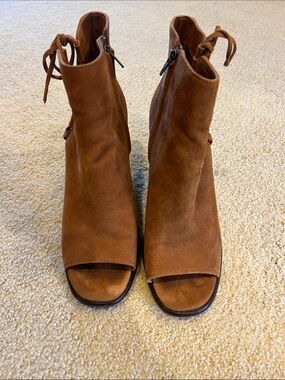 Frye Chestnut Suede Open-Toe Ankle Boots